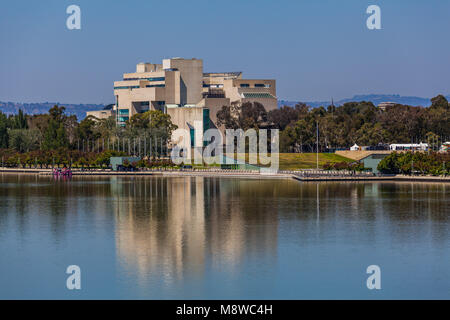 Canberra, Australia - March 12, 2018: High Court of Australia viewed from Lake Burley Griffin, Canberra, ACT, Australia