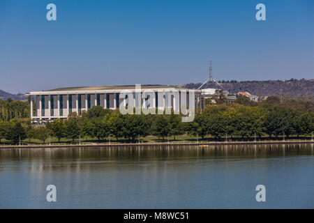 Canberra, Australia - March 12, 2018: National Library of Australia viewed from Lake Burley Griffin, Canberra, ACT, Australia Stock Photo