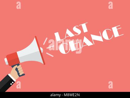 Hand holding megaphone with word Last chance. Vector Illustration Stock Vector