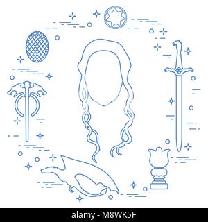 Symbols and heroes of the popular fantasy television series. Art and cinema theme. Stock Vector