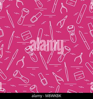 Seamless pattern with variety tools for manicure and pedicure. Personal care. Design for banner, poster or print. Stock Vector