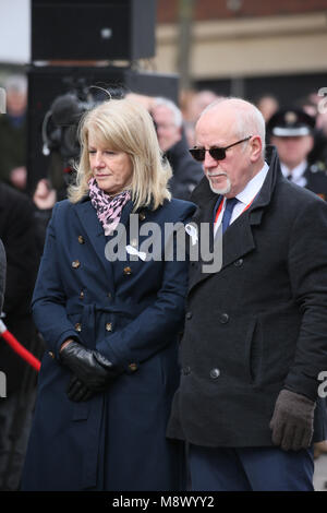 Warrington, UK. 20th Mar, 2018. Colin and Wendy Parry at anniversary memorial of the IRA bomb which killed Jonathan Ball and Tim Parry in Warrington, 20th March, 2018 (C)Barbara Cook/Alamy Live News Stock Photo