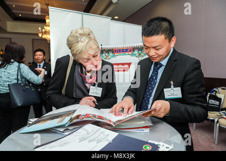 Dublin. 21st Mar, 2018. People take part in the Ireland-China Education Forum in Dublin, Ireland, on March 20, 2018. The high-level forum aimed at promoting the exchanges and cooperation between Chinese and Irish higher education institutions was held here on Tuesday. Over 100 delegates from top universities of both sides such as Peking University, Nanjing University, Trinity College Dublin and University College Dublin attended the one-day event. Credit: Xinhua/Alamy Live News Stock Photo