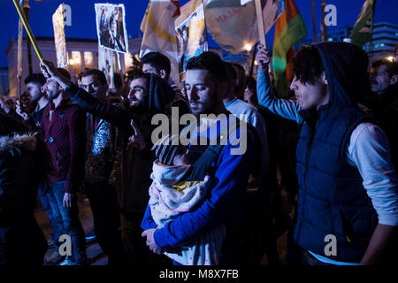 20 March 2018, Greece, Athens: Kurds take part in a demonstration against the Turkish offensive in northern Syria. Photo: Angelos Tzortzinis/dpa Stock Photo