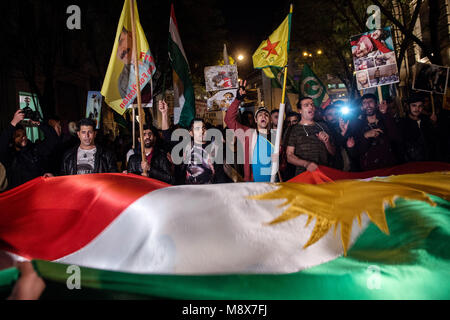 20 March 2018, Greece, Athens: Kurds take part in a demonstration against the Turkish offensive in northern Syria. Photo: Angelos Tzortzinis/dpa Stock Photo