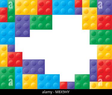a vector illustration in eps 10 format of colorful building blocksin red yellow green blue and purple with white space in the center for text Stock Vector