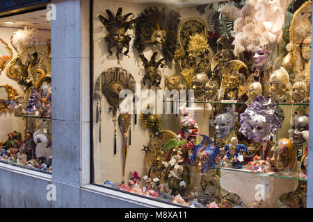 Venetian masks shop window display, Venice, Italy. Stock Photo