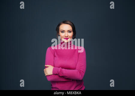 woman with lips and clothing fuchsia colors Stock Photo