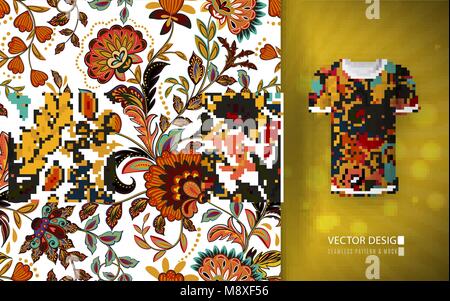 Seamless floral background. Fantasy flowers pattern, used on t-shirt mock up. Design for prints, wallpaper, textile. Vector illustration. Stock Vector