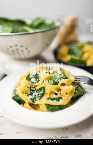 Spinach tagliatelle pasta Stock Photo