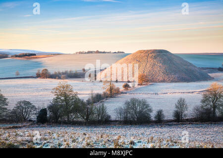 A frosty morning at Silbury Hill in Wiltshire. Stock Photo