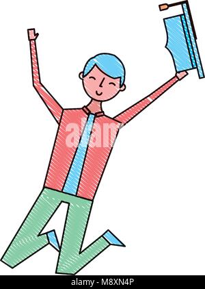 happy jumping student man hat graduate Stock Vector