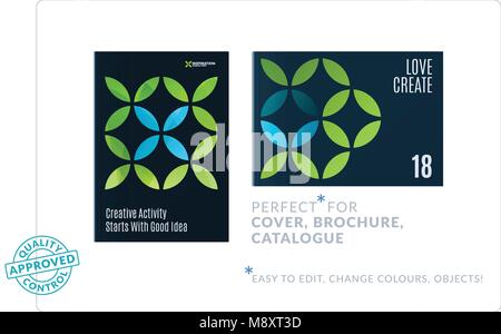Creative design of business brochure set, abstract horizontal cover layout, flyer in A4 with green colourful circle segments, flower shape for eco, mo Stock Vector