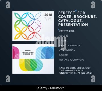 Presentation. Abstract vector set of modern horizontal templates with colourful circle segments, flower shape for business, teamwork, tech, ecology. C Stock Vector