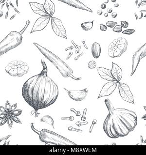 Hand drawn seamless set of organic spices Stock Vector