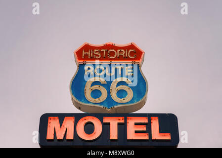 Neon motel sign on historic Route 66 Stock Photo