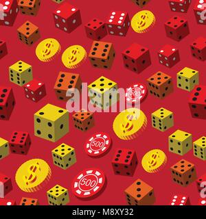 Poker Chips Dice and Coins Seamless Pattern Stock Vector
