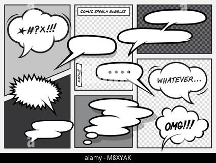 A set of various vector cartoon comic speech bubbles. Stock Vector