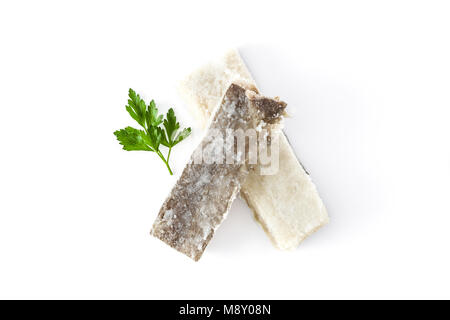 Salted dried cod isolated on white background. Typical Easter food Stock Photo