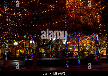 The Plaza in Santa Fe is decorated with thousands of Christmas lights for the holiday season. Stock Photo