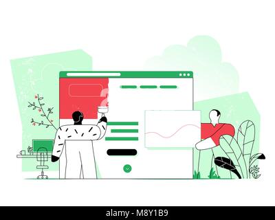 Web designer planning visual design for web project Stock Vector