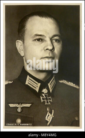 Helmuth von Pannwitz (14 October 1898 – 16 January 1947) was a German general who was a cavalry officer during the First and the Second World Wars. Later he became Lieutenant General of the Wehrmacht and Supreme Ataman of the XV SS Cossack Cavalry Corps. In August 1941 was awarded the Knight's Cross of the Iron Cross. He received the Oak Leaves as an Oberst (colonel) a year later for successful military leadership, when he was in command of a battle group covering the southern flank in the battle of Stalingrad. He was executed in Moscow for war crimes in 1947 Stock Photo