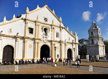 The Cathedral and the bell tower in Vigan city, Ilocos Sur, Philippines Stock Photo