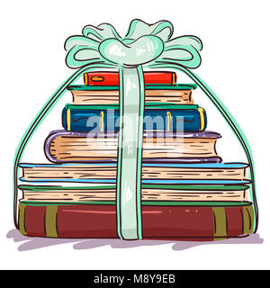 Illustration of Stack of Books wrapped with Ribbon Stock Photo