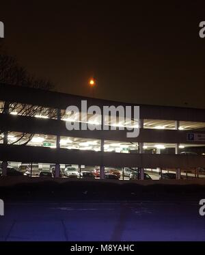 Multi storey car park at night in Northampton, UK Stock Photo