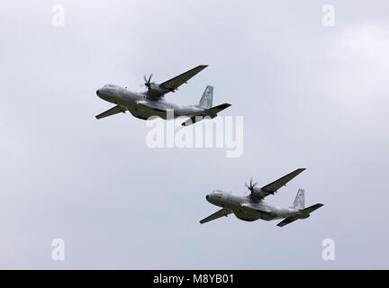 Pair of the Polish Air Force EADS CASA C-295M during International Air Show at the 90th Jubilee of The Polish Air Force Academy. Stock Photo