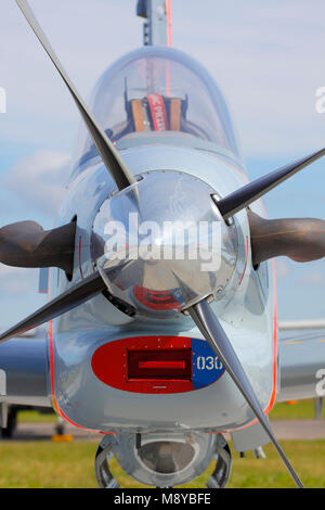 Front view of the PZL-130 TC-II GC Orlik (Eaglet) during International Air Show at the 90th Jubilee of The Polish Air Force Academy. Deblin, Poland. Stock Photo
