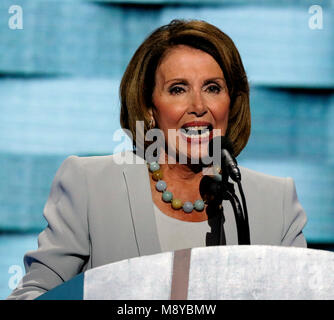 Philadelphia ,Pennsylvania, USA, 28th July, 2016 Congresswoman Nancy Pelosi the House Minority Leader addresses the Democratic National Nominating Convention in the Wells Fargo Arena Credit: Mark Reinstein/MediaPunch Stock Photo