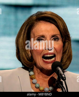 Philadelphia ,Pennsylvania, USA, 28th July, 2016 Congresswoman Nancy Pelosi the House Minority Leader addresses the Democratic National Nominating Convention in the Wells Fargo Arena Credit: Mark Reinstein/MediaPunch Stock Photo