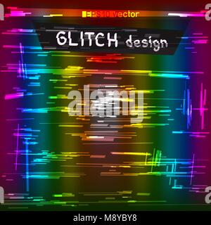 Rainbow distortion multicolor glitch design light line template background. Colorful glitched striped random lines technology set collection Stock Vector