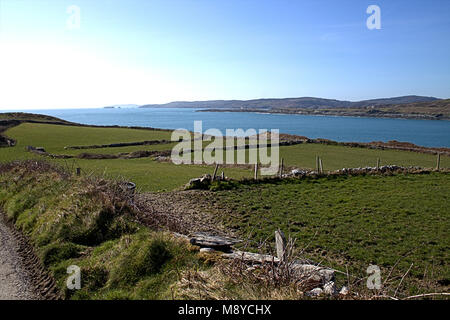 views across the irish coastline and surrounding countryside of west cork, ireland. Stock Photo