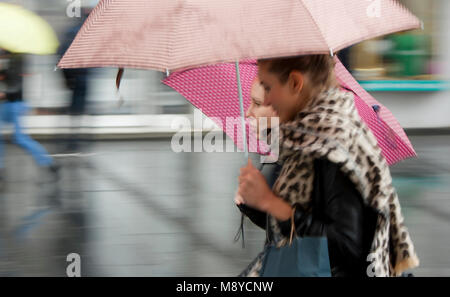 BELGRADE, SERBIA - SEPTEMBER 25: Rainy inght at Knez Mihailova Street ...