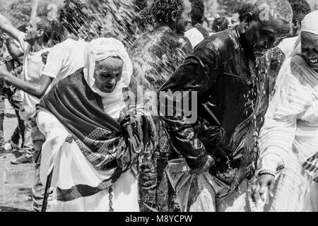 Ethiopian Christians Are Sprinkled With Blessed Water To Celebrate The Baptism Of Jesus, Timkat (Epiphany) Celebrations, Addis Ababa, Ethiopia Stock Photo