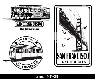Set of very detailed logos about San Francisco - vector illustration Stock Vector