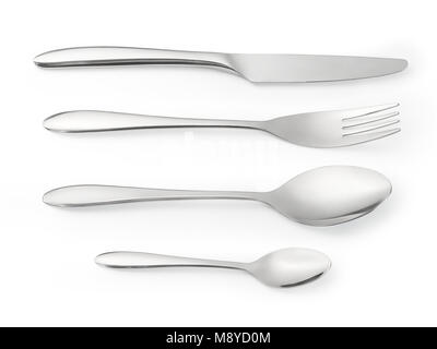 Cutlery set on white. Knife, fork, spoon and tea spoon isolated with clipping path Stock Photo
