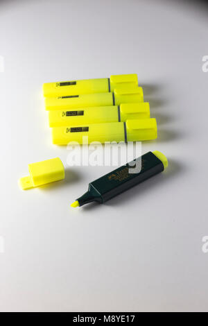 Yellow Highlighter Pens Stock Photo