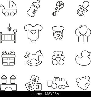 Baby Shower & Baby Presents Icons Thin Line Vector Illustration Set Stock Vector