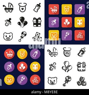 Baby Shower All in One Icons Black & White Color Flat Design Freehand Set Stock Vector