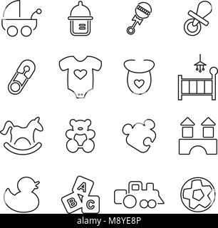 Baby Stuff & Baby Toys Icons Thin Line Vector Illustration Set Stock Vector