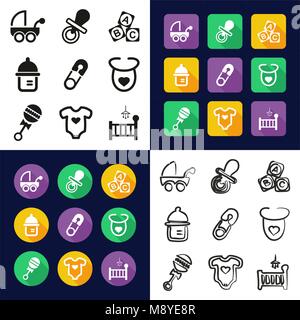 Baby Stuff All in One Icons Black & White Color Flat Design Freehand Set Stock Vector