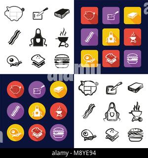 Bacon All in One Icons Black & White Color Flat Design Freehand Set Stock Vector