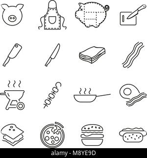 Bacon Icons Thin Line Vector Illustration Set Stock Vector