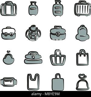 Bag Icons Freehand 2 Color Stock Vector