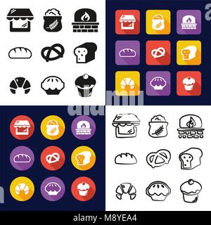 Bakery All in One Icons Black & White Color Flat Design Freehand Set Stock Vector
