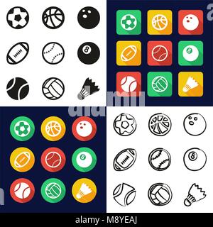 Ball All in One Icons Black & White Color Flat Design Freehand Set Stock Vector