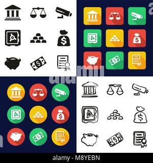 Bank All in One Icons Black & White Color Flat Design Freehand Set Stock Vector